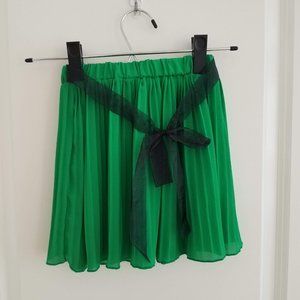 Green Pleated Skirt with Black Bow  | Little girls